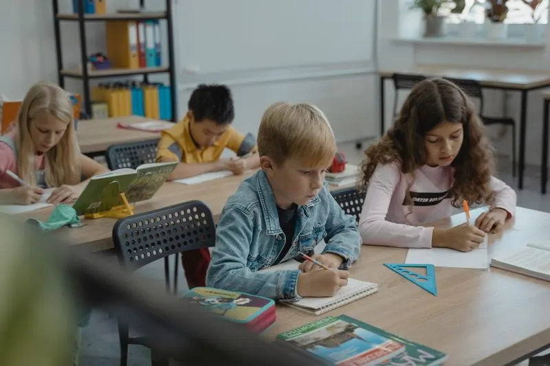 Students working in a classroom